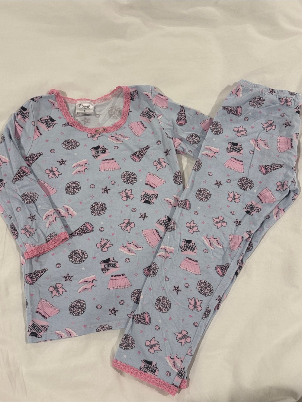 Esme Blue & Pink Cheer Print Kids Pajama Set